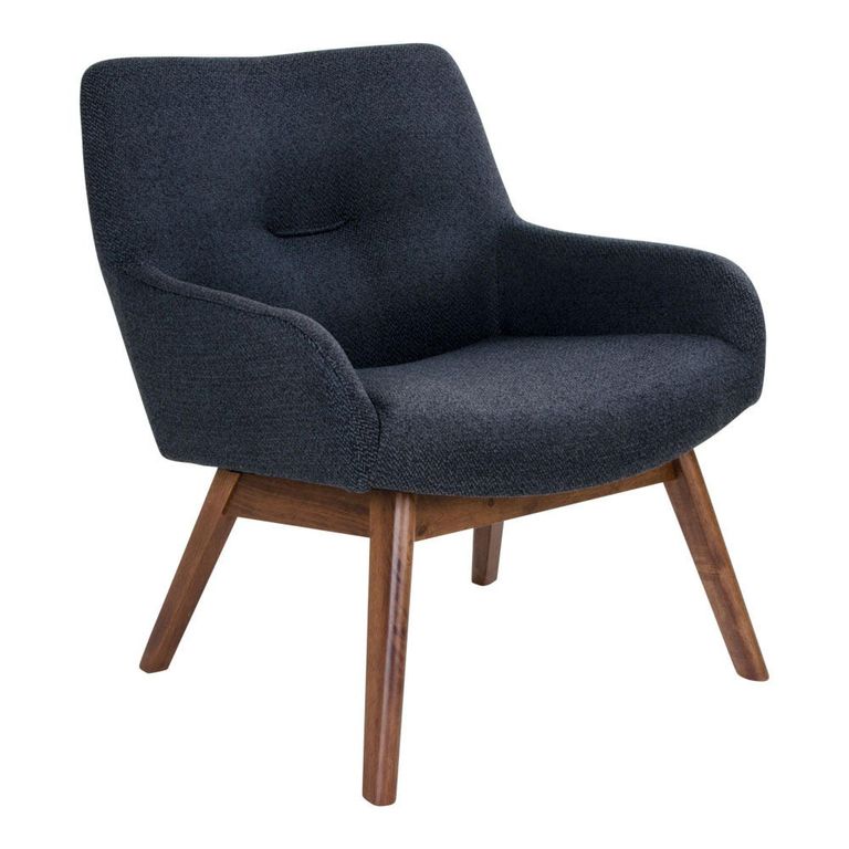 London Lounge Chair - Dark Blue - Fabric - Walnut Legs