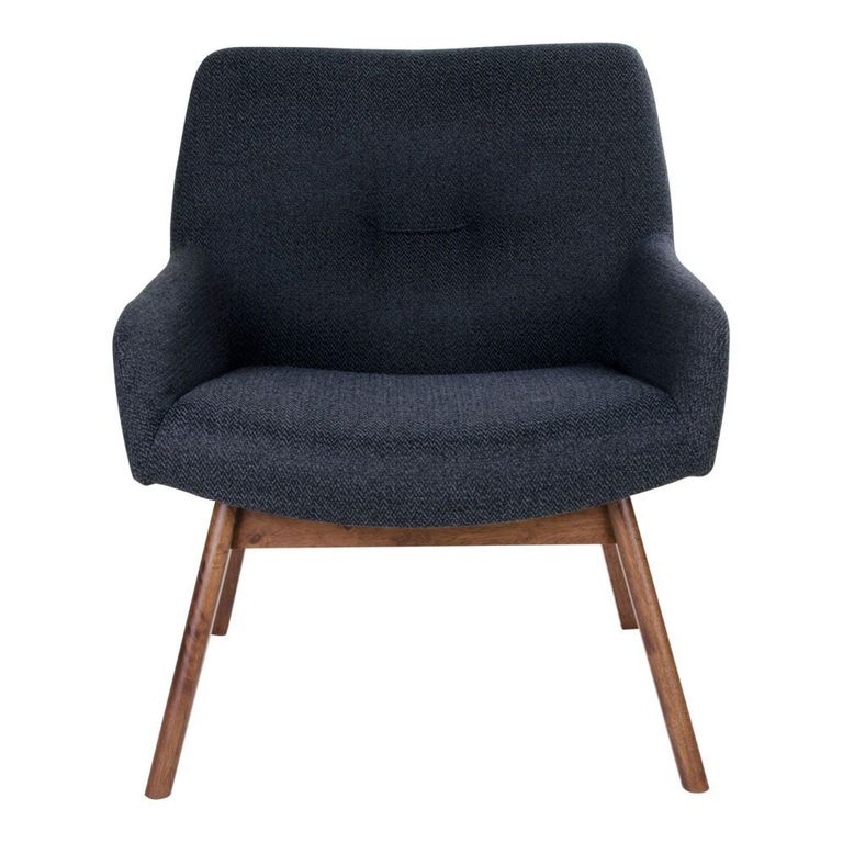 London Lounge Chair - Dark Blue - Fabric - Walnut Legs