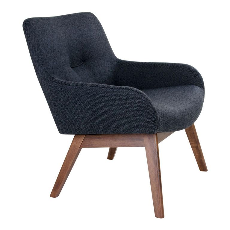 London Lounge Chair - Dark Blue - Fabric - Walnut Legs