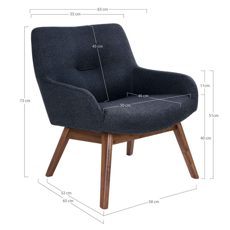 London Lounge Chair - Dark Blue - Fabric - Walnut Legs