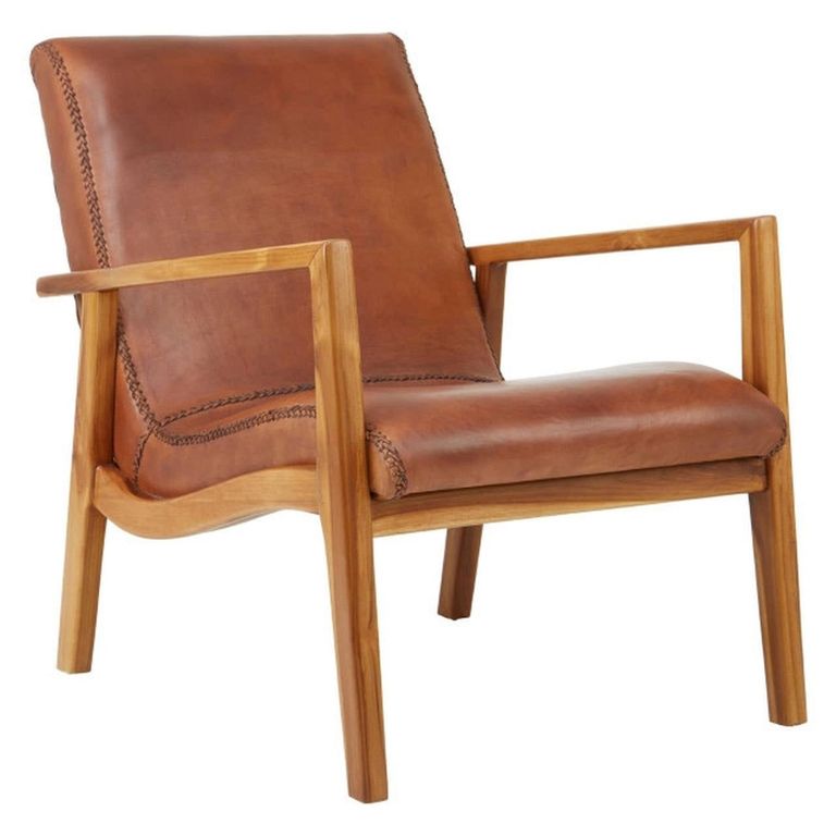 Kendari Armchair - Brown Leather with Teak Wood