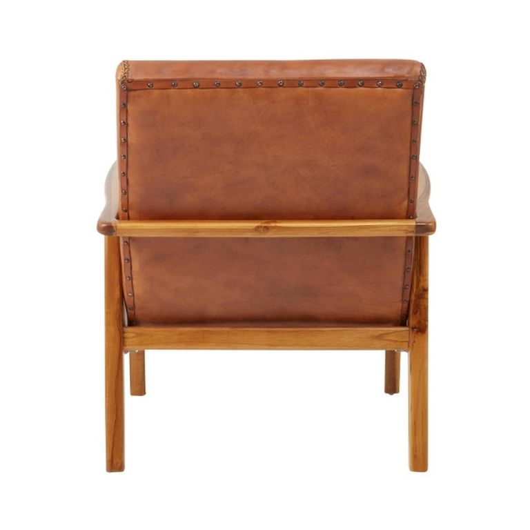 Kendari Armchair - Brown Leather with Teak Wood
