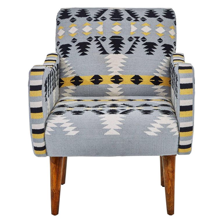 Cefena Armchair - Blue Fabric - Kilim Style