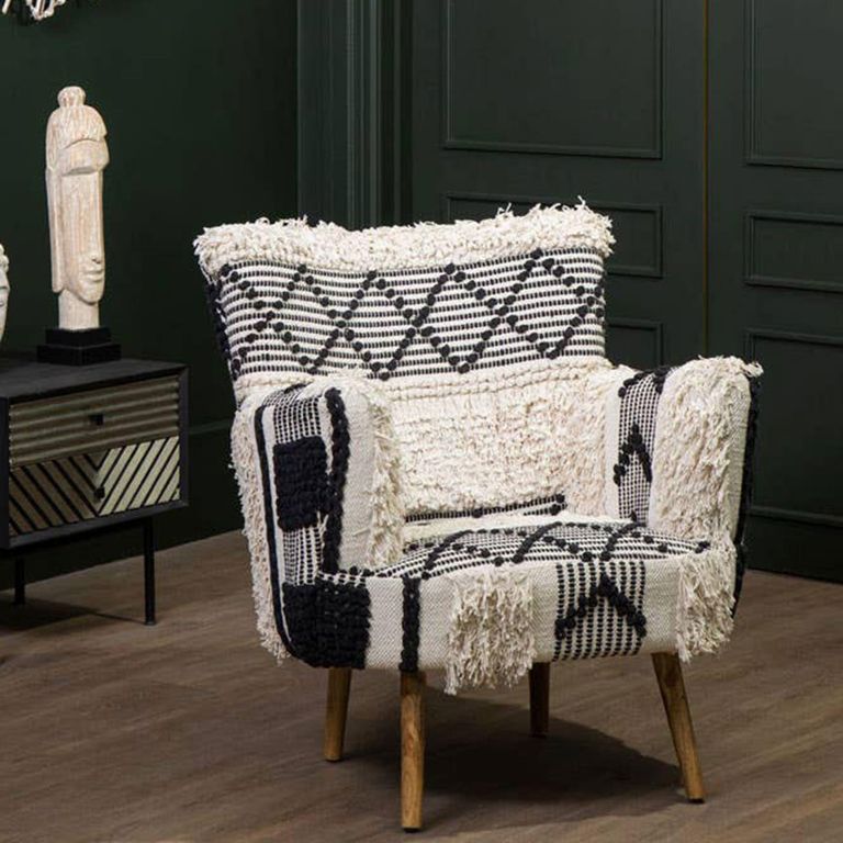 Cefena Armchair - White Fabric - Berber Style