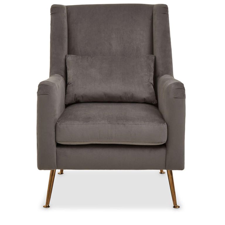 Doucet Armchair - Grey Velvet Fabric with Gold Legs