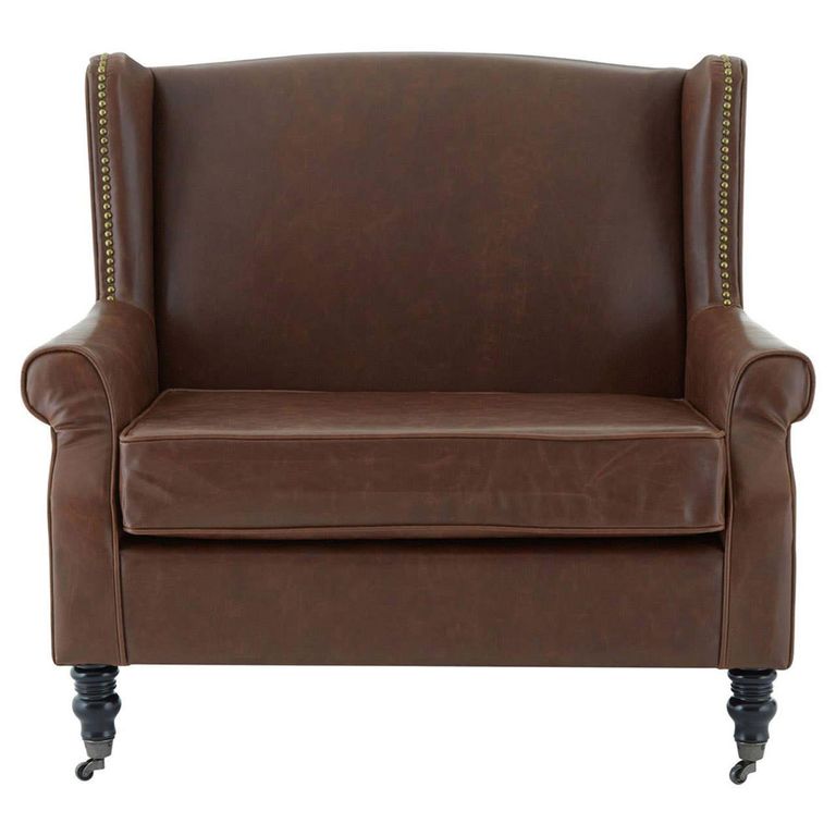 Fulham Armchair - Wing - Brown Faux Leather