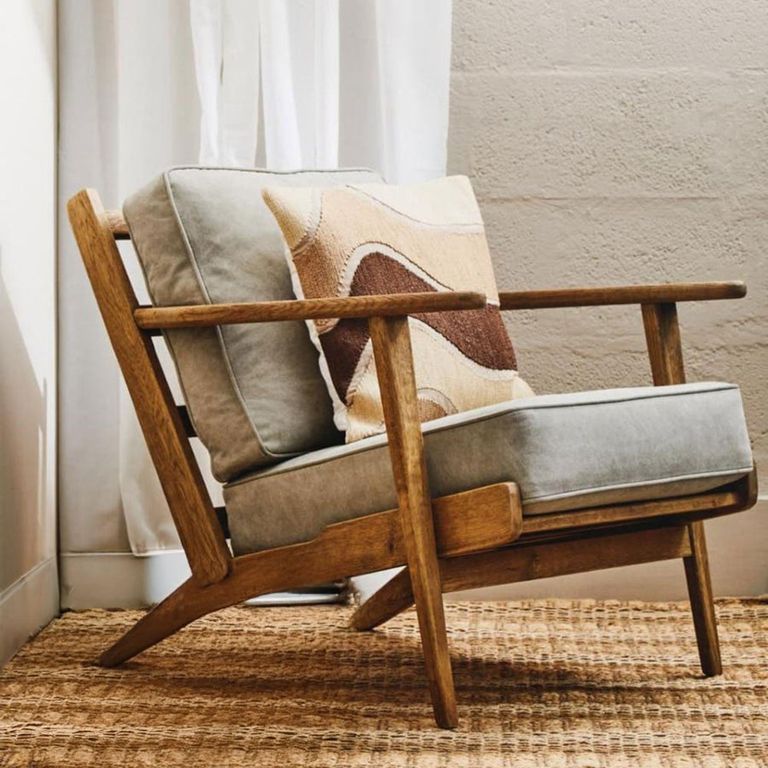 Hector Armchair - Beige Fabric with American Oak
