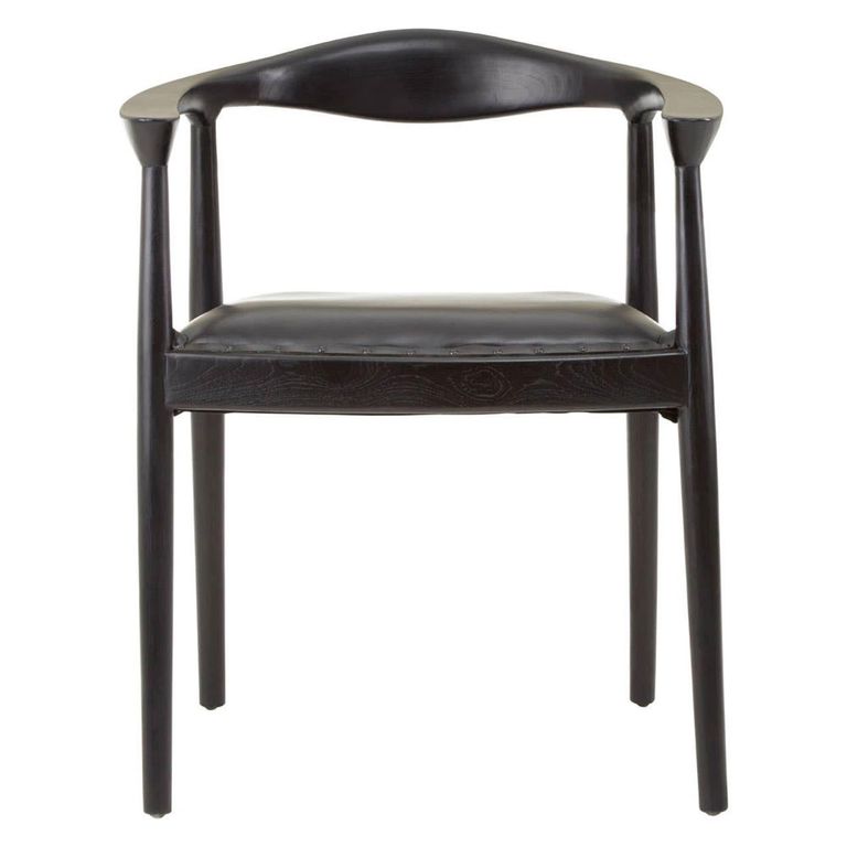 Kendari Armchair - Curved Back - Black Leather with Teak Wood