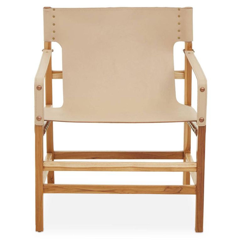 Kendari Lounge Chair - Cream Leather with Teak Wood