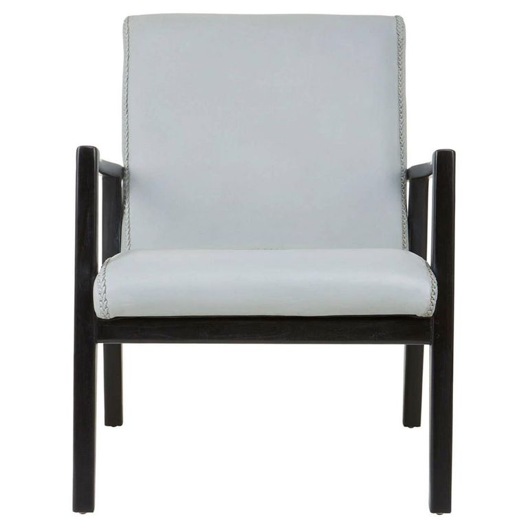 Kendari Armchair - Grey Leather with Teak Wood