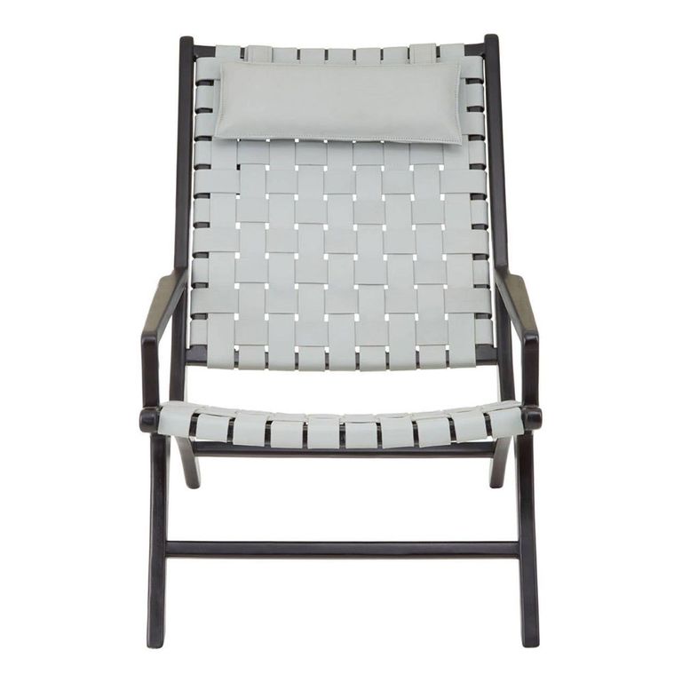 Kendari Armchair - Grey Woven Leather with Teak Wood