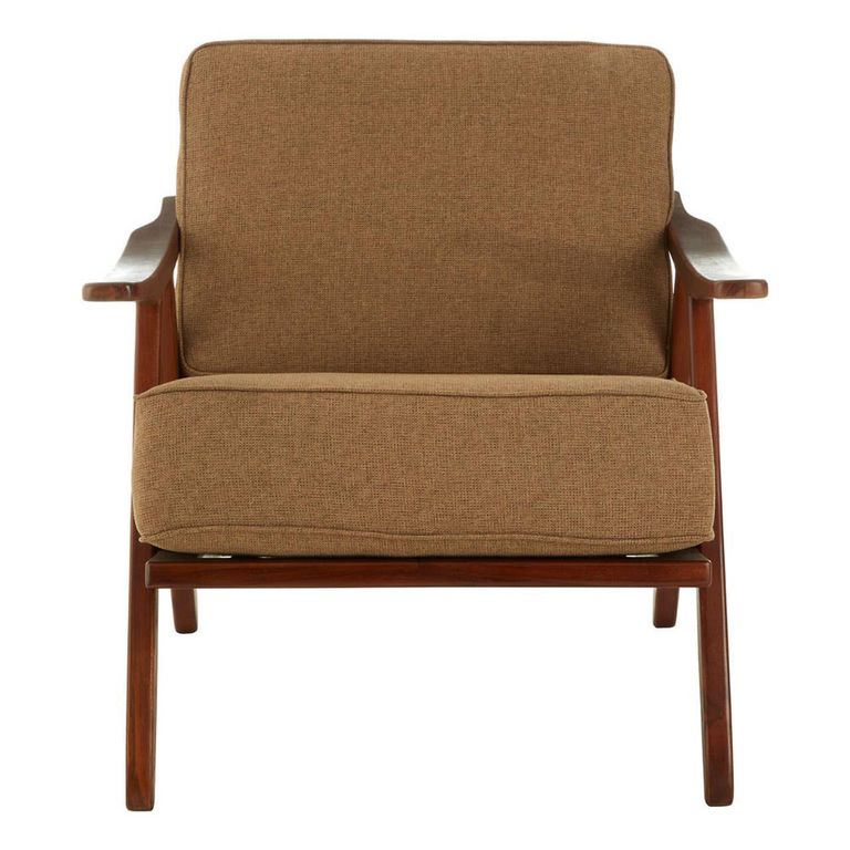 Kendari Armchair - Light Brown Fabric with Teak Wood