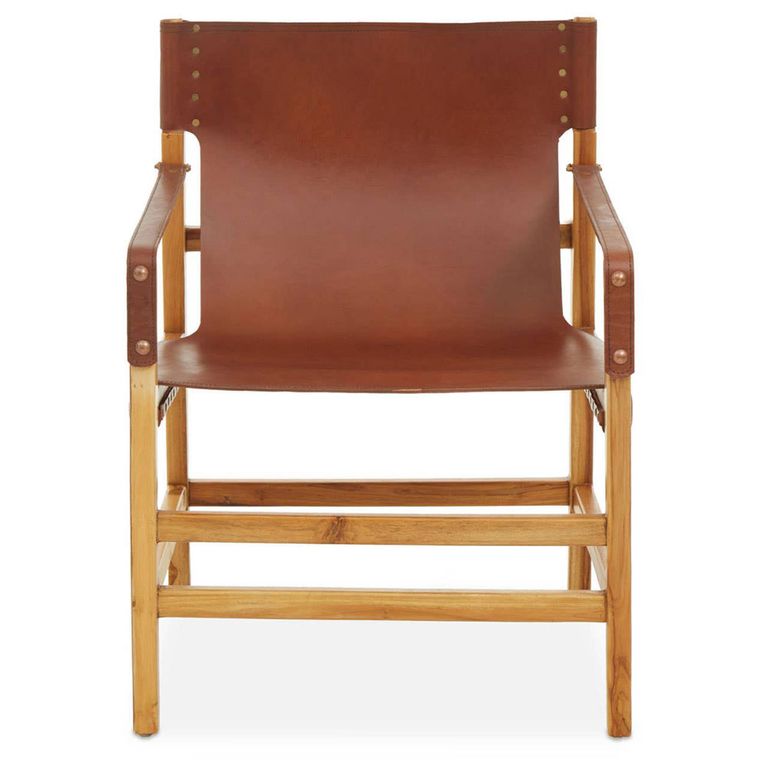 Kendari Lounge Chair - Vintage Brown Leather with Teak Wood - with Footrest