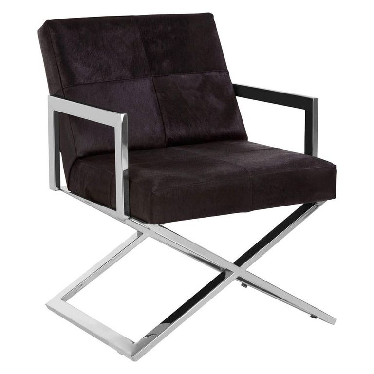 Kensington Townhouse Armchair - Black Leather with Silver Metal