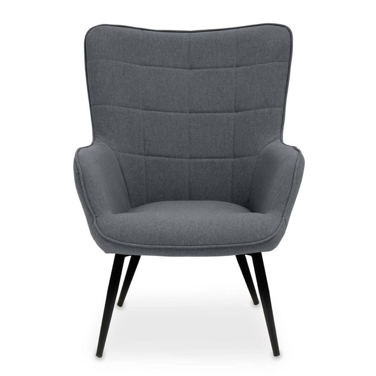 Stockholm Armchair - Grey Fabric with Black Metal Legs