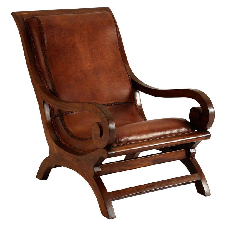Inca Chair - Brown Leather with Footstool