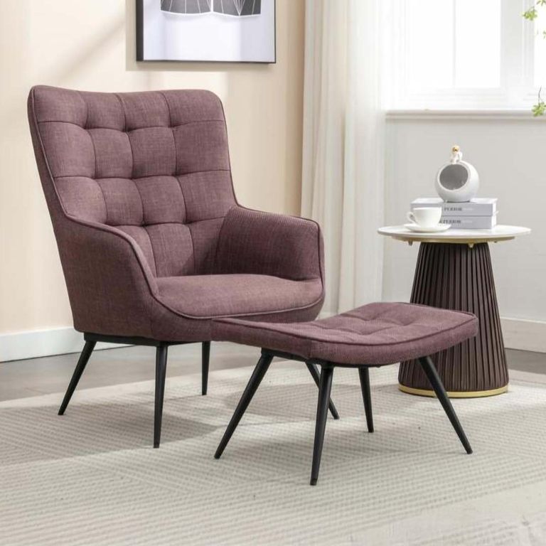 Katelyn Accent Armchair - with Footstool - Mulberry Fabric