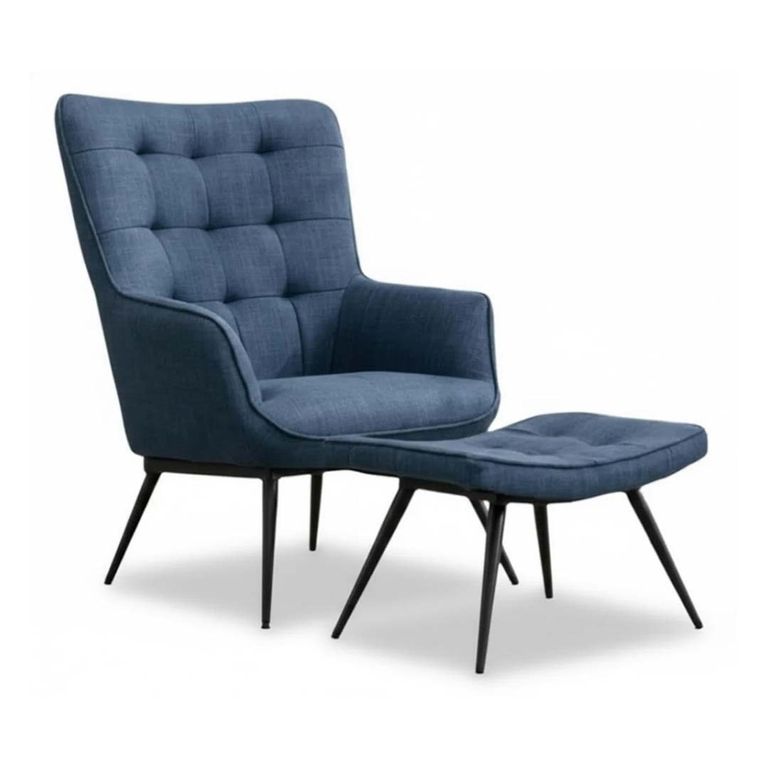 Katelyn Accent Armchair - with Footstool - Blue Fabric