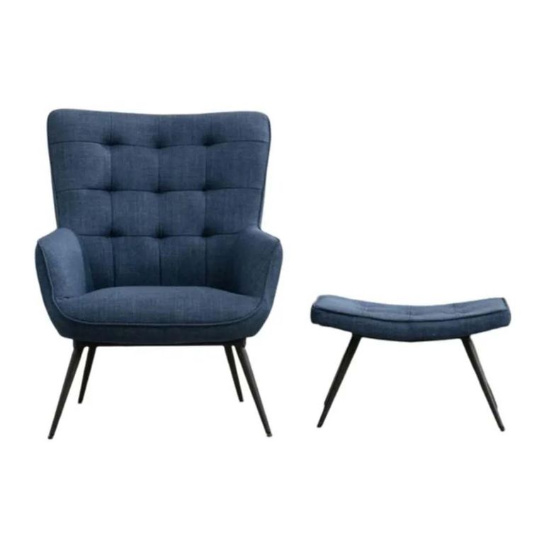 Katelyn Accent Armchair - with Footstool - Blue Fabric