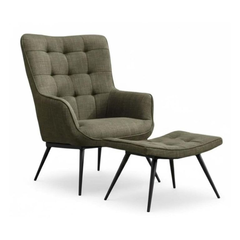 Katelyn Accent Armchair - with Footstool - Green Fabric