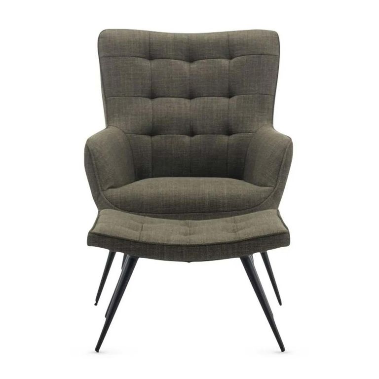 Katelyn Accent Armchair - with Footstool - Green Fabric
