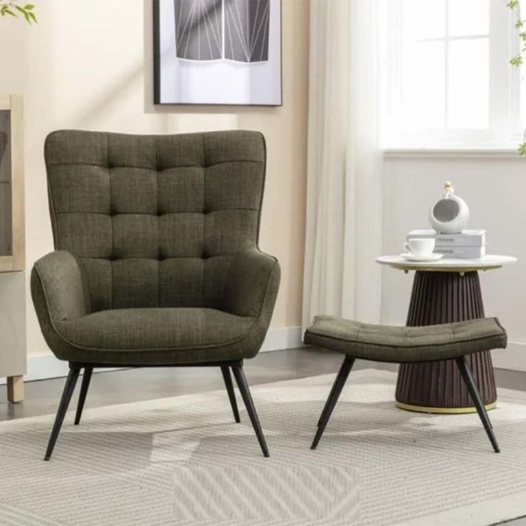 Katelyn Accent Armchair - with Footstool - Green Fabric