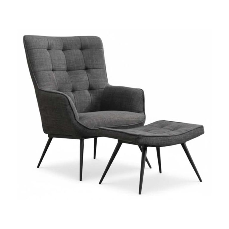 Katelyn Accent Armchair - with Footstool - Grey Fabric