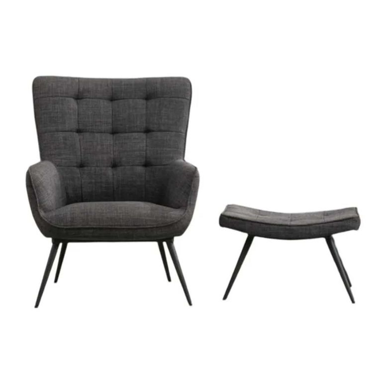 Katelyn Accent Armchair - with Footstool - Grey Fabric