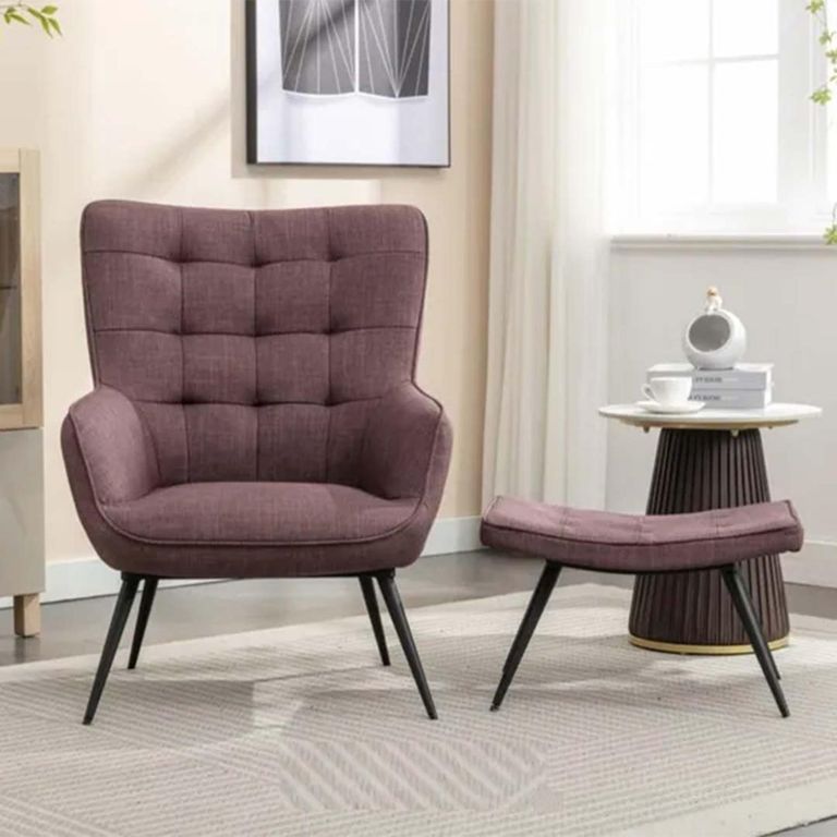 Katelyn Accent Armchair - with Footstool - Mulberry Fabric