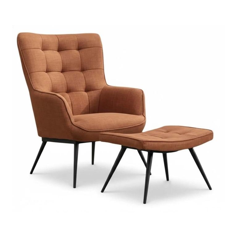 Katelyn Accent Armchair - with Footstool - Orange Fabric