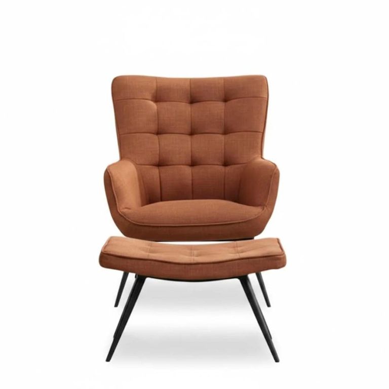 Katelyn Accent Armchair - with Footstool - Orange Fabric