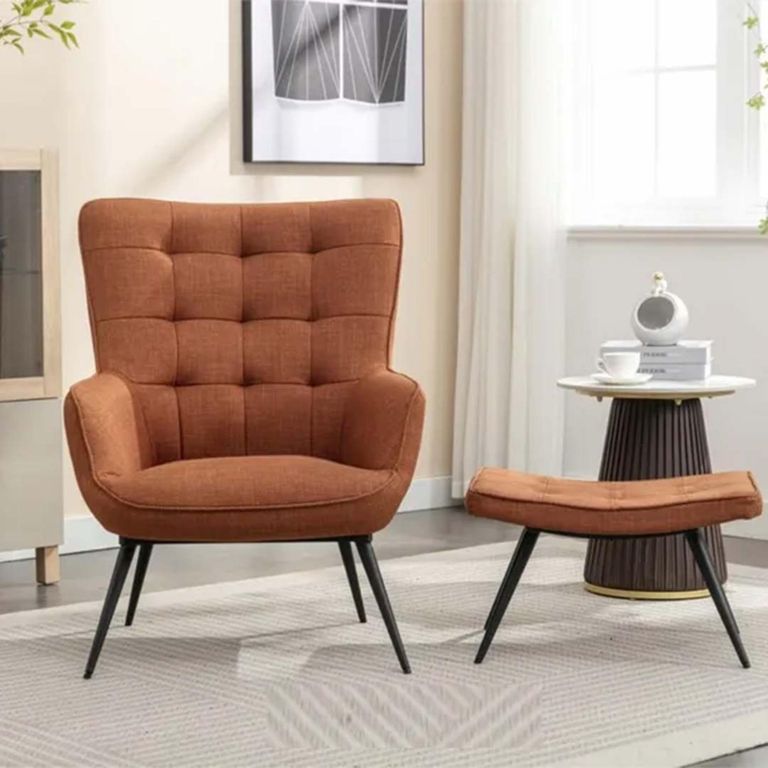 Katelyn Accent Armchair - with Footstool - Orange Fabric