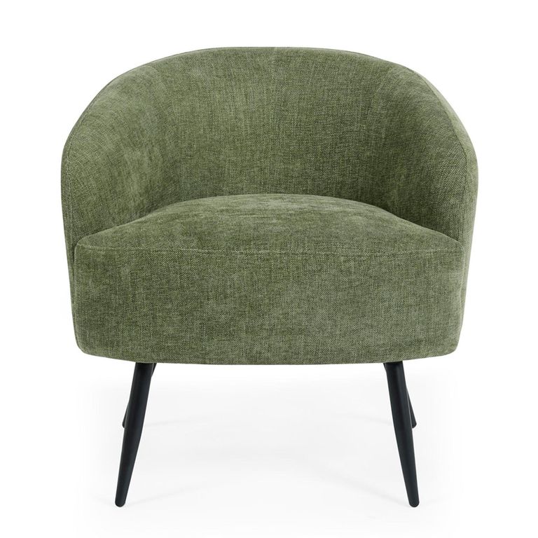 Dahlia Accent Chair - Curved Back - Olive Green and Black - Linen Fabric and Metal