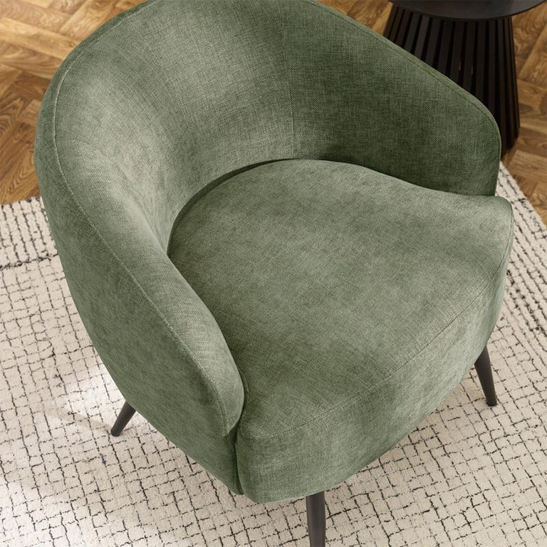 Dahlia Accent Chair - Curved Back - Olive Green and Black - Linen Fabric and Metal