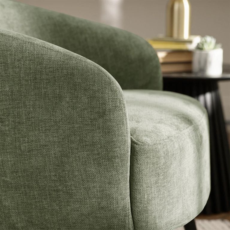 Dahlia Accent Chair - Curved Back - Olive Green and Black - Linen Fabric and Metal