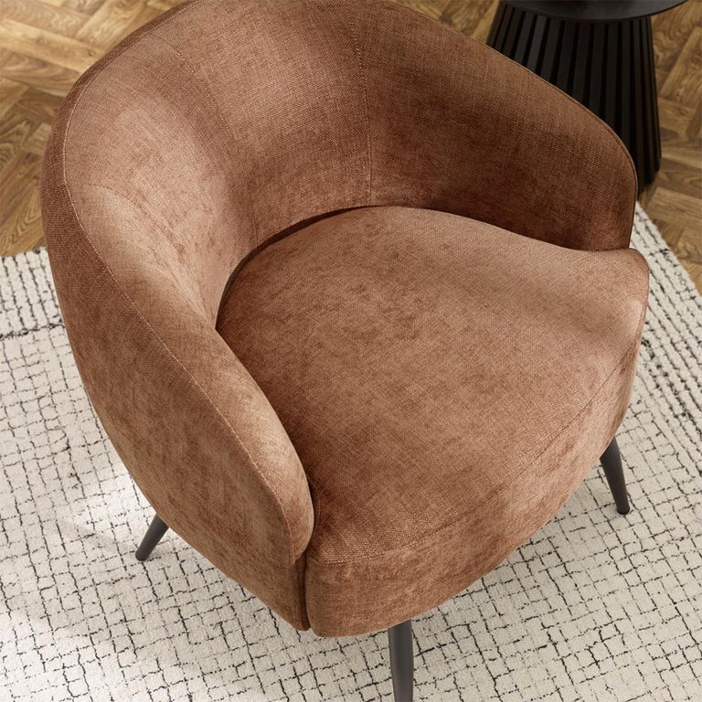 Dahlia Accent Chair - Curved Back - Rust Brown and Black - Linen Fabric and Metal