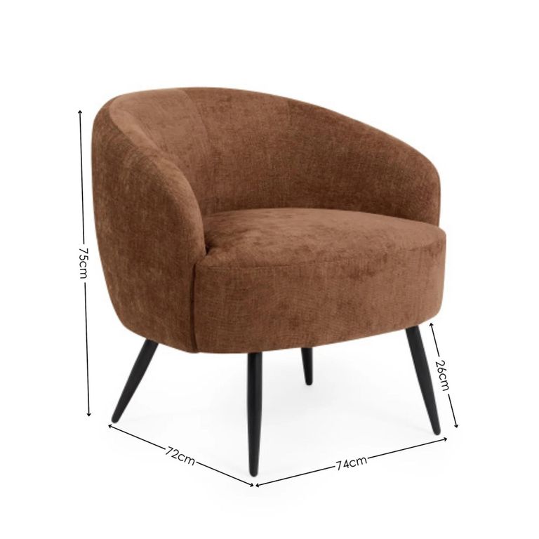 Dahlia Accent Chair - Curved Back - Rust Brown and Black - Linen Fabric and Metal