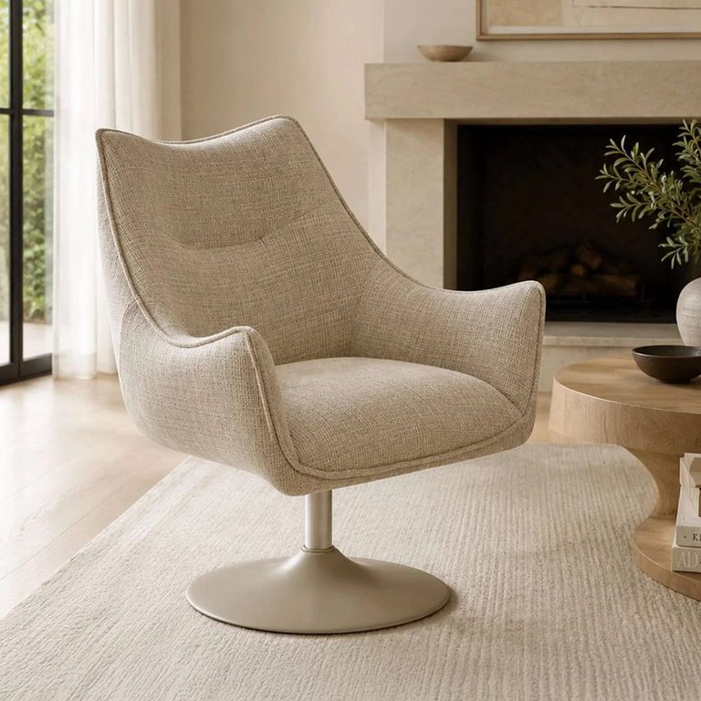 Caspian Swivel Lounge Chair - Ivory Chenille - Fabric and Metal