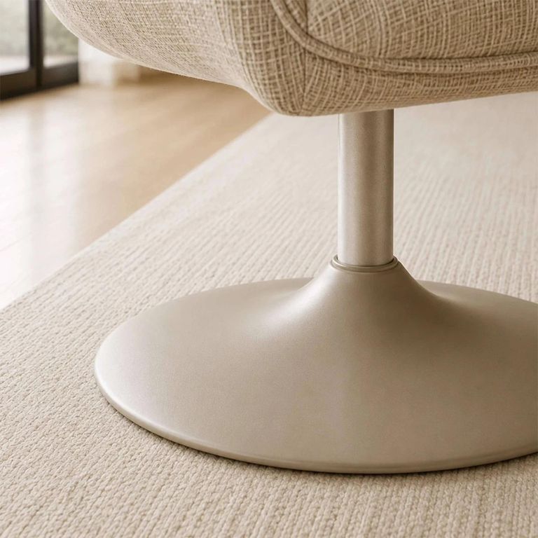 Caspian Swivel Lounge Chair - Ivory Chenille - Fabric and Metal