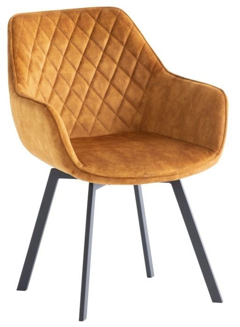 2 x Viola Antique Gold Velvet Fabric Swivel Dining Chair