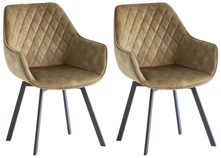 2 x Viola Green Velvet Fabric Swivel Dining Chair