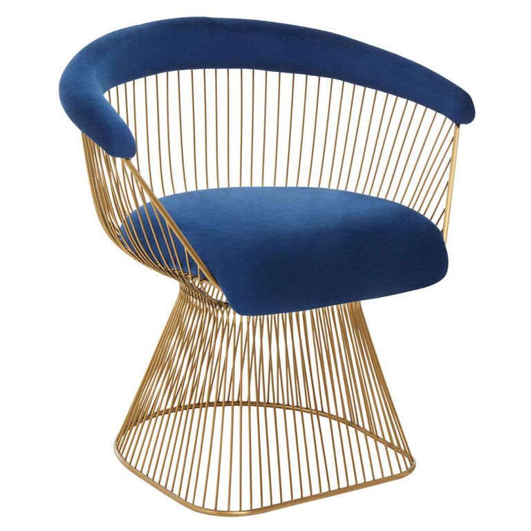 Anzio Chair - Navy Blue Velvet Fabric with Brushed Gold Base