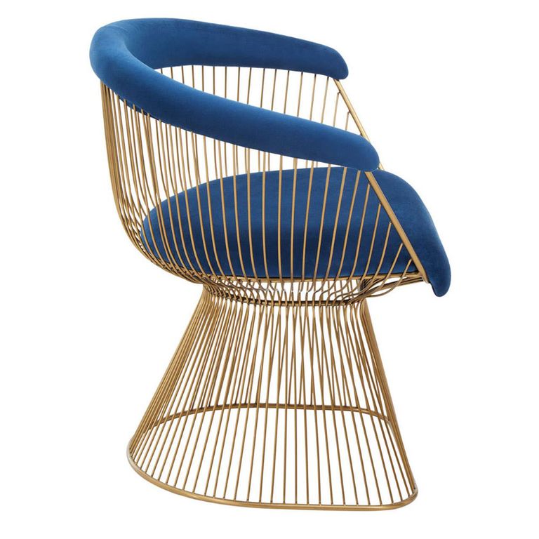 Anzio Chair - Navy Blue Velvet Fabric with Brushed Gold Base
