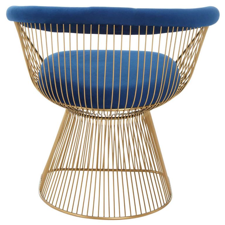 Anzio Chair - Navy Blue Velvet Fabric with Brushed Gold Base