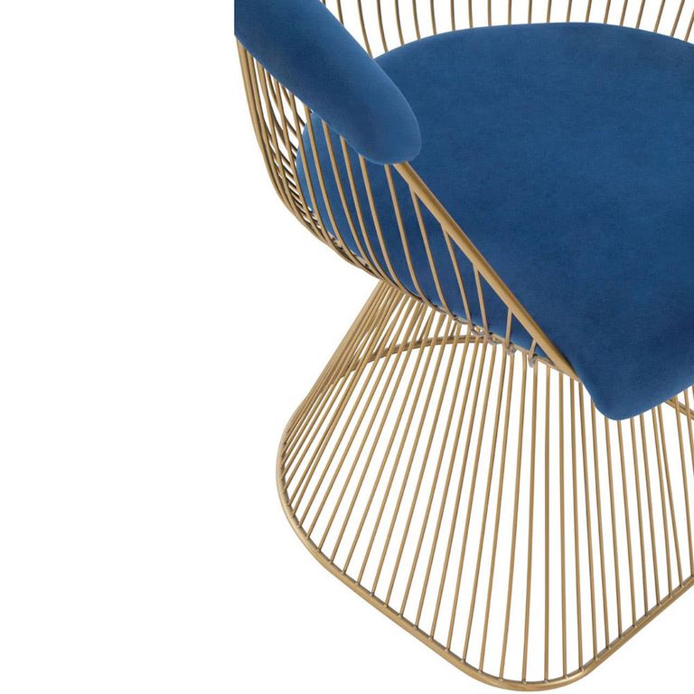 Anzio Chair - Navy Blue Velvet Fabric with Brushed Gold Base
