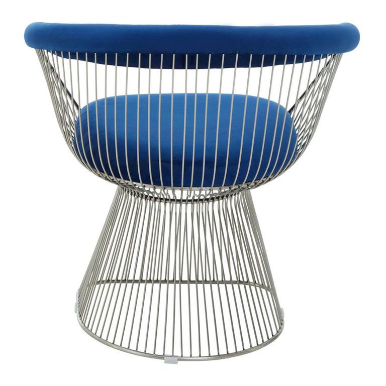 Anzio Chair - Navy Blue Velvet Fabric with Brushed Silver Base