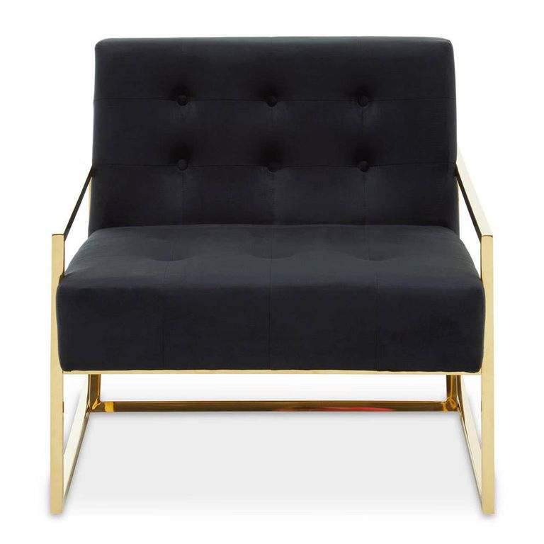 Azalea Lounge Chair - Black Velvet Fabric with Gold Metal Frame