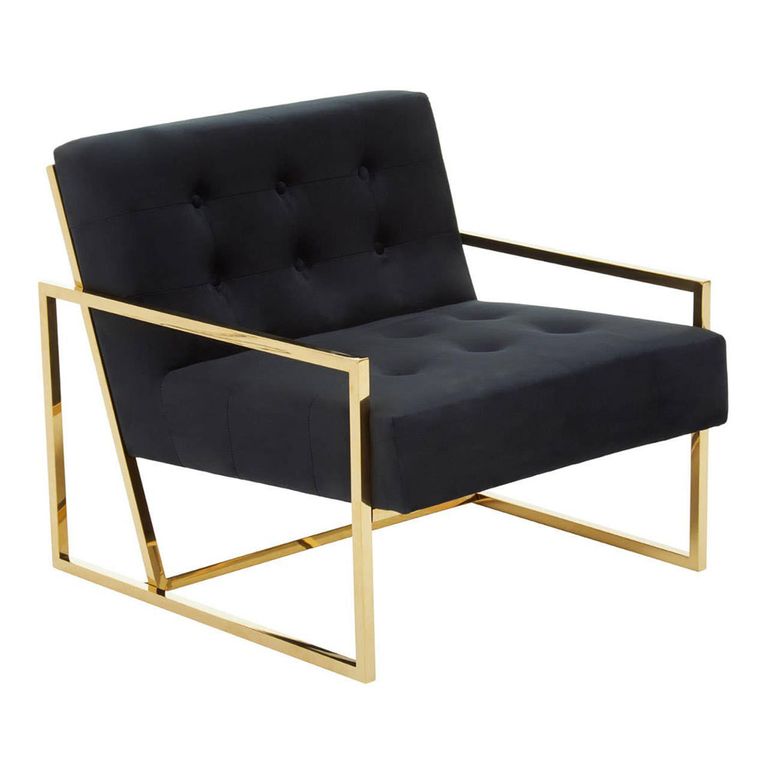 Azalea Lounge Chair - Black Velvet Fabric with Gold Metal Frame