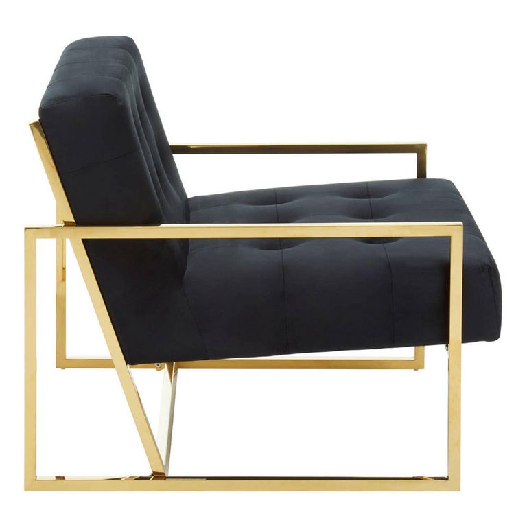Azalea Lounge Chair - Black Velvet Fabric with Gold Metal Frame