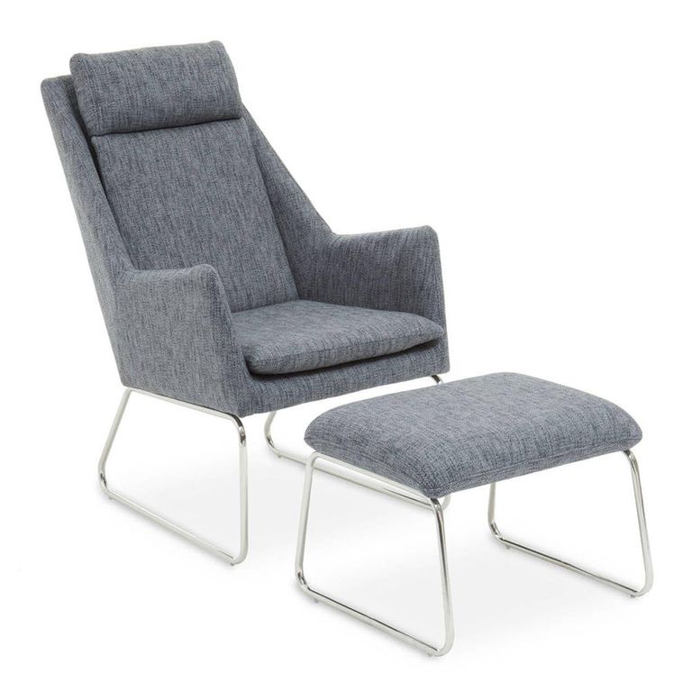 Azalea Lounge Chair - Grey Fabric with Footstool